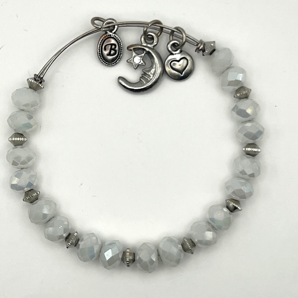 Bella Perlina Iridescent Faceted Bead Charm Bracelet‎ Silver Tone